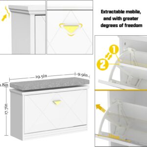 Shoe Cabinet with Flip Drawers, Shoe Bench with Removable Cushion, Free Standing Tipping Bucket Shoe Rack Organizer with Adjustable Shelf, Shoe Storage Cabinet (3)